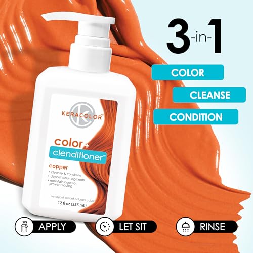 Keracolor Color + Clenditioner 3-in-1 Color-Depositing Conditioner, Gently Cleanses & Conditions, Semi-Permanent Hair Color, 23 Shades, 12 Fl Oz