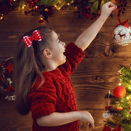 Christmas Candy Cane Hair Bows for Girls, Beleki Gliter Hair Clips Handmade Metal Alligator Clip Candy Cane Hair Accessory for XMAS Christmas Stocking Stuffers - Red