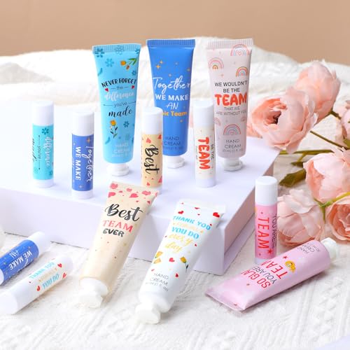 24set/96pcs Best Team Ever Gifts for Coworkers Employee Appreciation Gifts Christmas Party Favors Christmas Stocking Stuffers Inspirational Travel Hand Lotion and Lip Balm Set for Women