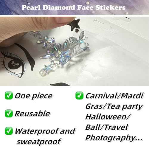 Face Gems 6 Sets Mermaid Face Jewels Festival Pearl Rhinestones Acrylic Crystal Stickers Self Adhesive Face Decoration Jewels for Parties,Carnival,Halloween, Christmas