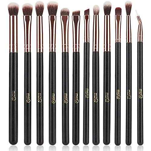 MSQ Eye Makeup Brushes 12pcs Rose Gold Eyeshadow Makeup Brushes Set with Soft Synthetic Hairs & Real Wood Handle for Eyeshadow, Eyebrow, Eyeliner, Blending(without bag)