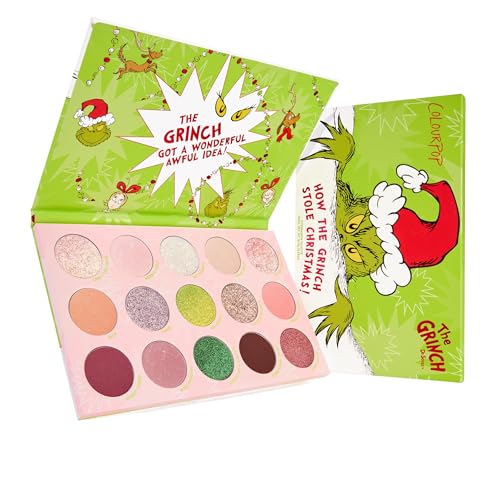 ColourPop x The Grinch How The Grinch Stole Christmas Eyeshadow Palette - Limited Edition 15 Pan Eye Makeup Palette with 5 Buildable & Blendable Finishes - High-Pigment, Long Lasting Formula (0.63 oz)