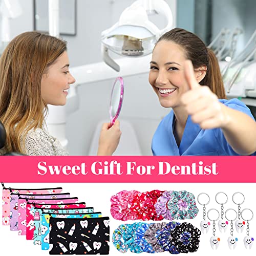 36 Pcs Dental Hygienist Gifts - Makeup Bags, Hair Scrunchies, Tooth-Shaped Key Chains, Hair Holder for Women and Dental Assistants