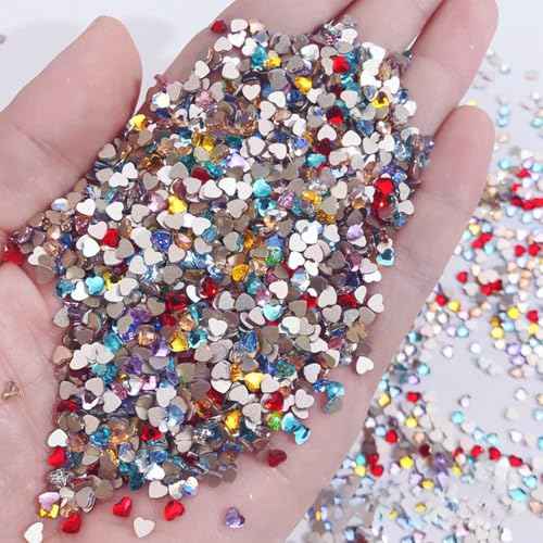 300Pcs 3mm Colorful Heart Nail Charms Aurora Valentine Heart Nail Art Charms Crystals Nail 3D Multi Color Flatback Rhinestones Gems Nail Diamonds for Women Nail Design Crafting DIY Nail Jewelry