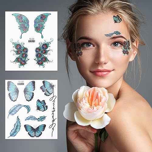 14 Sheets Glitter Butterfly Tattoos Temporary Stickers Waterproof Butterfly Face Tattoo Glitter Fairy Wings Makeup Fake Tattoos For Girls Fairy Princess Party Birthday Party Favor Gifts