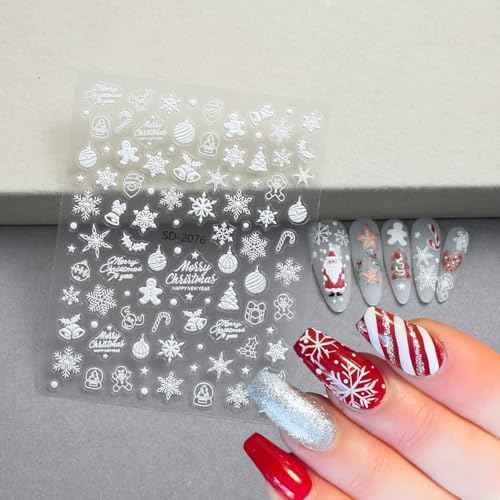 6Sheets Christmas Nail Art Stickers 3D Self Adhesive Nail Decals Pink Christmas Tree Holly Snowflake Christmas Wreath Designs New Year Xmas Holiday Nail Supplies for Women DIY Manicure Decoration