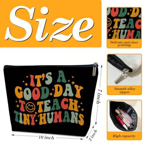 Teacher Gifts Makeup Bag, It's A Good Day To Teach Tiny Humans, Teacher's Day, Appreciation Week, Back to School, Thank You Gifts for Women Female Coworker Educator, Boho Cosmetic Bag for Purse