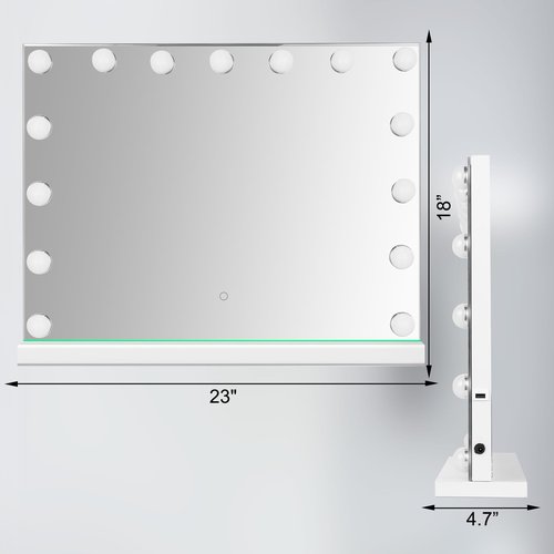 Amifiy Hollywood Vanity Mirror with Lights, 23"x18" Lighted Makeup Mirror for Desk/Wall Mount with 15 Led Bulbs, 3 Lighting Modes for College Dorm, Bedroom & Dressing Room (White)