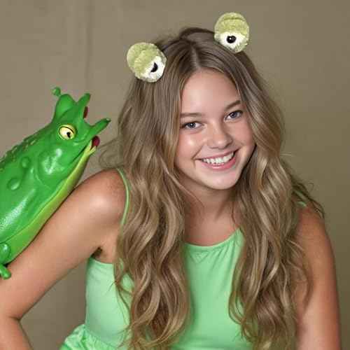 4pcs Cute Plush Cat Ear Hair Clips - Fluffy Dog Frog Cat Ears Claw Clips Soft Small Bangs Claw Clips, Green Black Fuzzy Animal Eyes Mini Hair Clips Accessories for Women Decoration