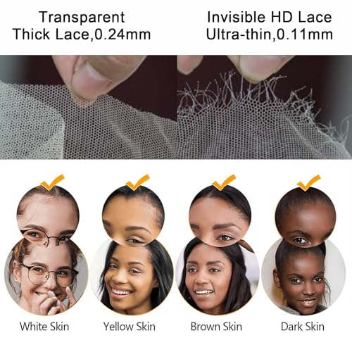 9¡¿6 HD Lace Closure 0.1mm Ultra-thin HD Lace Closure Human Hair with Natural Hairline Pre-plucked Bleached Knots Virgin Unprocessed Straight Hair Natural Black Color 14 Inch