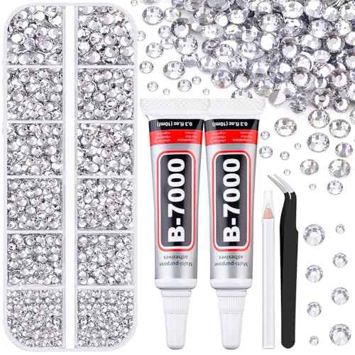 6100Pcs Resin Rhinestones for Crafting with 2Pcs 10ml B7000 Jewelry Glue, 1 Box Flatback Crystals Diamond (Clear) for Bedazzling Crafts DIY Nail Art Non Hotfix Gems for Clothing Shoes Tumblers