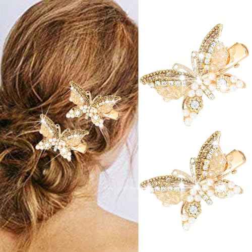 BARTOSI Butterfly Hair Clips Sparkly Gold Hair Clip Small Cute Hair Pins Butterfly Hair Accessories for Women and Girls (Pack of 2)