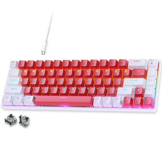 abucow 60% Wired Mechanical Keyboard – 68-Key Compact Layout, Full Anti-Ghosting, Brown Switch Swappable White Red Keycaps, for Windows/Mac