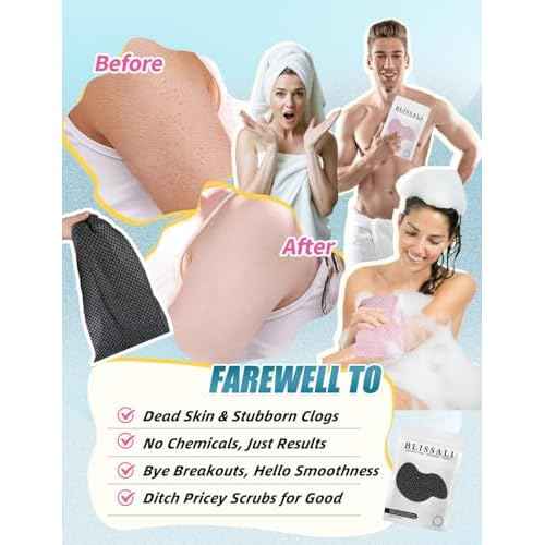 BLISSAL Exfoliating Shower Towel 47",Premium Scrub Wash Cloth for Body Face, Exfoliating Washcloth for Men and Woman(Pink)