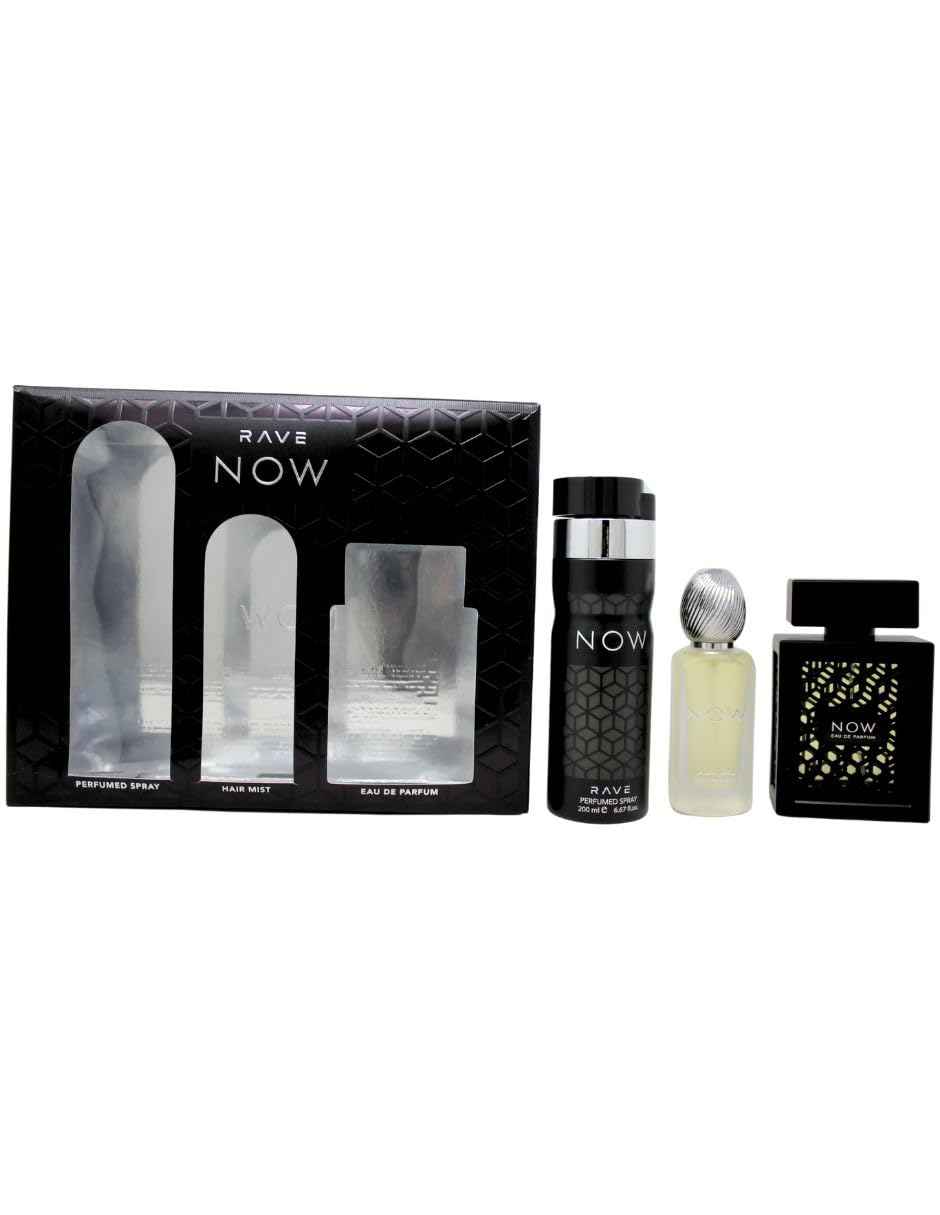Lattafa Rave Now for Men 3 Piece Set (3.4 Oz Eau de Parfum Spray + 1.7 Oz Hair Mist + 6.7 Oz Deodorant Spray)