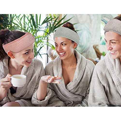 Whaline 4 Pack Spa Facial Headband Makeup Hair Wrap Adjustable Hair Band Soft Towel Head Band for Face Washing, Shower Sports Yoga (Pea Green, Pink, Beige, Light Gray)