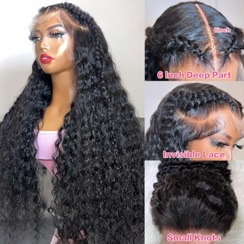 18 Inch Deep Wave 13x6 Lace Front Wigs Human Hair Pre Plucked With Baby Hair 200 Density Deep Curly Lace Frontal Wigs Human Hair Transparent HD Lace Wigs Natural Black