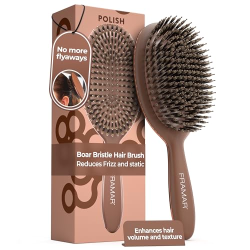 FRAMAR Soft Boar Bristle Hair Brush For Women ? Boars Hair Brush For Women, Boar Brush For Fine Hair, Hairbrush For Fine Hair, Soft Bristle Brush For Slick Back, Volume and Shine - Chocolate