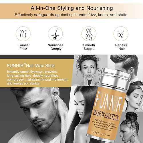 FUNNIR Hair Wax Stick for Slick, Frizzy Hair and Edge Control,Bun Maker & Styling Waxes for Kids & Women & Men