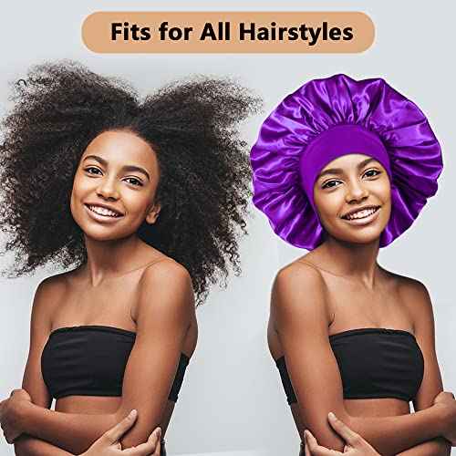 3PCS Extra Large Satin Bonnets for Sleeping, Hair Bonnets for Black Women Braids Curly Hair, B