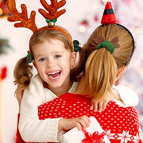 9 Pieces Christmas Hair Scrunchies Bulk Elk Santa Claus Elastic Hair Bands Xmas Hair Ties Glittery Ponytail Holders Women Hair Accessories