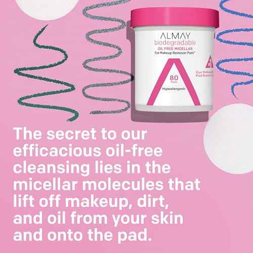 Almay Biodegradable Makeup Remover Pads, Micellar Gentle, Hypoallergenic, Fragrance-Free, Dermatologist & Ophthalmologist Tested, 120 Count