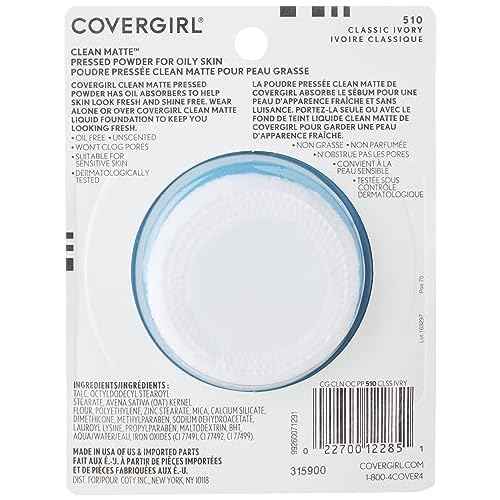 COVERGIRL Clean Matte Pressed Powder, Oil Control Powder, 1 container, .35 Fl Oz, Face Powder, Oil Free Loose Powder, Matte Finish, Lightweight, Shine Free Formula, Leaves Skin Smooth and Clean