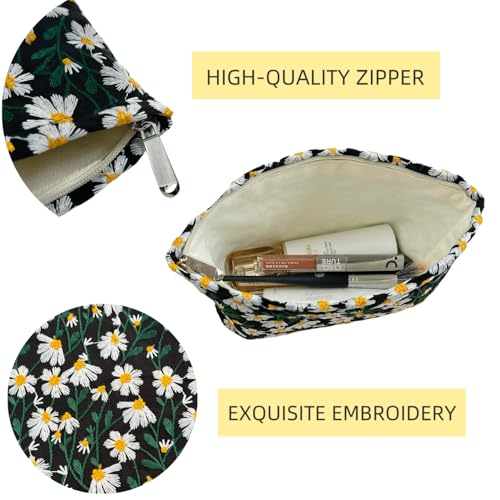2 Pcs Makeup Bags, Large Cosmetic Bag Travel Toiletry Bag Organizer for Women, Embroidery Craft, Floral Makeup Bag Small Cosmetic Pouch Purse with Zipper Gifts for Girls Teen