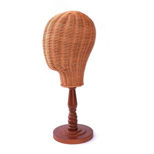 Rattan Mannequin Head with Wooden Base for Wig and Hat Display