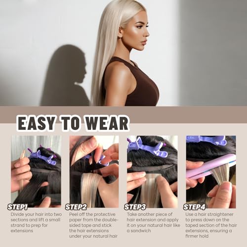 Tape in Hair Extensions Human Hair 20 Inch 50g 20Pcs Remy Human Hair Extensions Invisible Straight Seamless Tape in Extensions (20in, 50g, #16/22)
