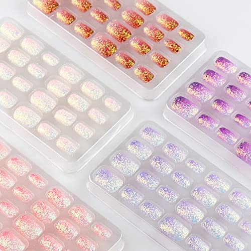 120 Pieces Fake Nails for Girls Gradient Color Kid Nails Press on Pre-glue Children Artificial False Nails Short Oval Full Cover Acrylic Stick on Nail Tips Kit for Little Girl Toys (Gradient Glitter)