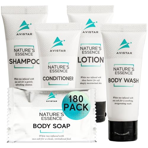 180 Piece Hotel Soap & Bulk Toiletries - Travel Essentials for Hosts & Guests - Hotel Shampoo & Conditioner Supplies for Guests, Hotel Toiletries Bulk Set, Mini Bulk Travel Size Toiletries