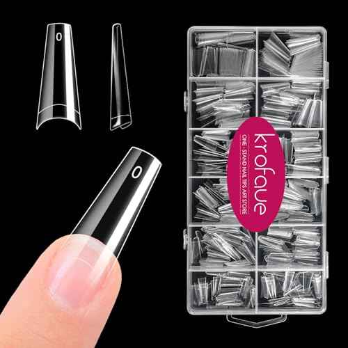 krofaue 600PCS Half Cover Coffin Nail Tips - Acrylic Nail Tips 12 Size Clear False Nails Tips with Box for Nail Salons and Home DIY (Clear)