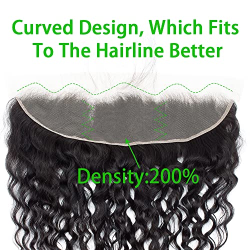 Kapelli Hair 13x4 Lace Frontal Closure Water Wave Regular HD Lace, 200% Density, 100% Brazilian Virgin Human Hair Ear to Ear HD Lace Frontal Pre Plucked with Baby Hair Natural Black Color 22 Inch