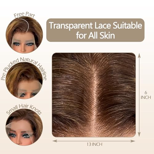 Honey Blonde Ombre Lace Front Wig Human Hair 13x5 Highlight Deep Wave Curly Wig 4/27 Colored HD Transparent Lace Front Wigs Human Hair Pre Plucked with Baby Hairs 180% Density 22 Inch