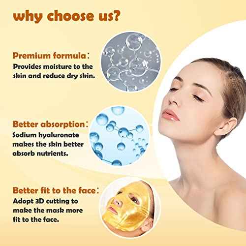 Permotary 6 PCS 24k Gold Crystal Gel Collagen Facial Masks, Deep Moisturizing Facial Sheet for Women Skin Care Revitalize Skin