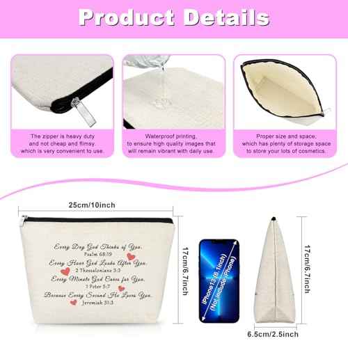 Inspirational Christian Gifts for Women Feith Makeup Bag Religious Gifts for Her Daughter Sister Friend Besite Grandma Aunt Motivational Gift Bible Verse Cosmetic Bag Travel Pouch
