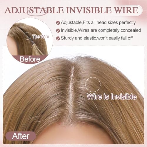 Halo Hair Extensions Real Human Hair Wavy Invisible Wire Hairpiece Adjustable One Piece With 2 Secure Clips For Women to Add Length,16 Inch 18P613 Gold Blonde Mixed Bleach Blonde,65g
