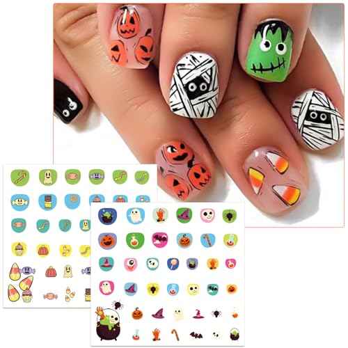 12 Sheets Nail Stickers for Kids Girls, Cute Season Holiday Designs Self-Adhesive Nail Art Decals Flower Watermelon Strawberry Unicorn Halloween Christmas Manicure Decorations