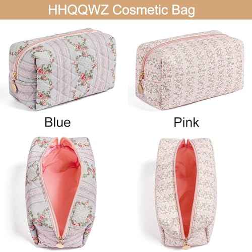 Makeup Bag Travel Cosmetic Bag for Women Girls, Zipper Make Up Pouch, Floral Flowers Toiletry Organizer Makeup, Portable Storage Cosmetic Travel Cloth Bag (Pink)
