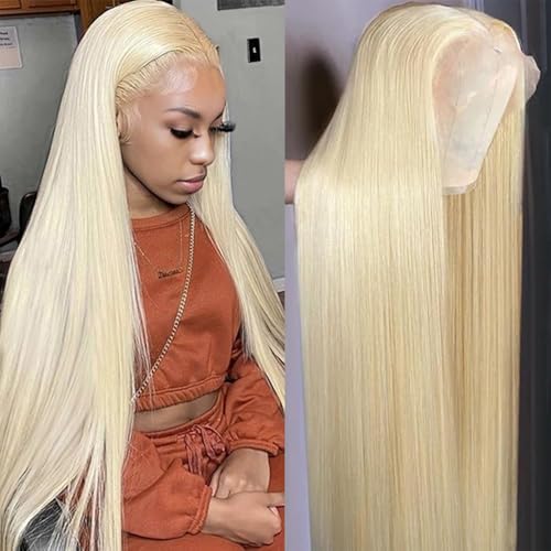 613 Lace Front Wig Human Hair 200 Density 613 13x6 Straight Lace Front Wigs Blonde Human Hair Wig Pre plucked for Women 613 HD Lace Frontal Wig 13x6 (24 Inch, 613 Wig)