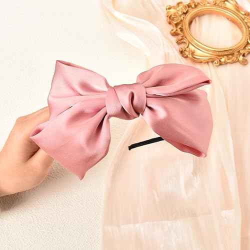 Pink Knotted Bow Headband for Women - Non-Slip Bowknot Hair Band with Big Bows for Girls, Cosplay, and Costume Headwear