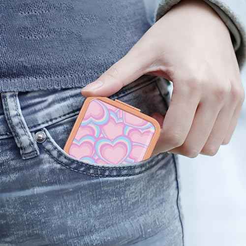 Cute Pink Compact Mirror for Women, Small Magnifying Travel Mirror, Portable 2 x 1x Magnification Folding Pocket Makeup Mirror Cosmetic Mirror for Gift Travel Essentials