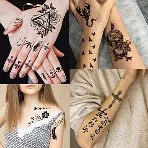 66 Sheets 3D Small Black Temporary Tattoos For Women Men Waterproof Fake Tattoo Stickers For Face Neck Arm Children Flower Birds Star Realistic Tatoo Kits For Boy Girls Adults