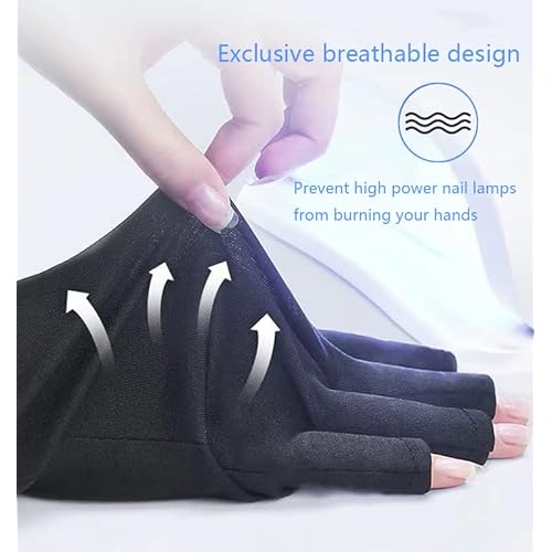 Anti UV Gloves for Gel Nail Lamp, Professional UV Protection Gloves for Manicures, Fingerless Gloves for Protecting Hands from Nails UV Light (Black)