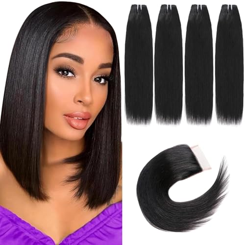 14 Inch Brazilian Straight Virgin Human Hair Extensions - 4 Bundles With Closure, 10A Unprocessed, 50g/Pcs, Natural Color (14 14 14 14 With 14 Closure)