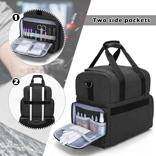 BAFASO Large Tattoo Case with 3 Inner Removable Pouches, Tattoo Travel Case for Large Tattoo Stencil Printer and Tattoo Supplies (Patented), Black