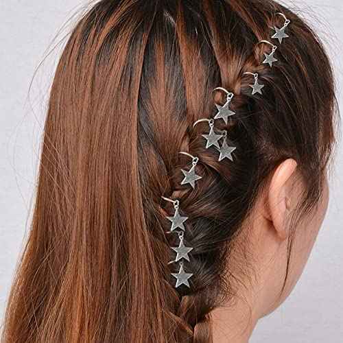 20 PACK Silver Star Hair Jewelry for Braids - Charms, Rings and Accessories for Women