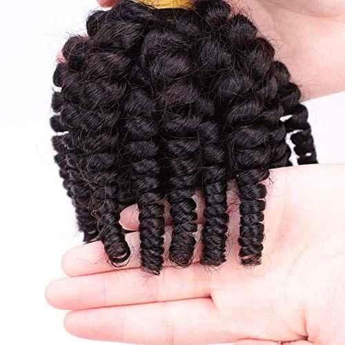 Brazilian Funmi Hair 3 Bundles Spiral Curl Human Hair Short Curly Weave 8A Unprocessed Brazilian FunmiExtensions Human Hair 100g/pc Full Head Natural Black Hair Bundles (10/12/14 Inch, Natural Black)