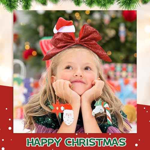 4 PCS 7" Christmas Large Glitter Cheer Bows for Cheerleaders, CN Sparkly Hair Bows with Elastic Hair Ties Accessories with Christmas Santa Hat for Teens Girls Women Party (Christmas B)